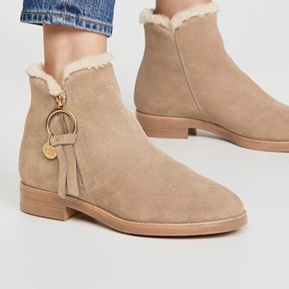 SEE BY CHLOE LOUISE LEATHER ZIP ON ANKLE BOOTS TAN 38/8
